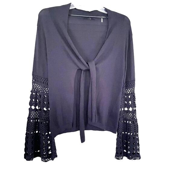 Kobi Halperin Black Tie Front Crochet Flare Bell Sleeve Knit Cardigan Size Small - Picture 1 of 9